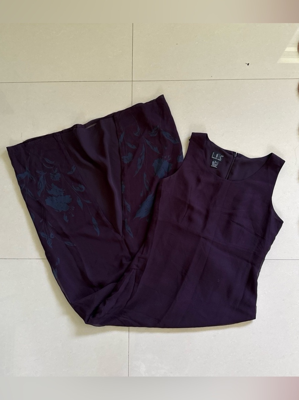 INC International Concepts 100% Dark Purple Floral Print Sleeveless Maxi Dress